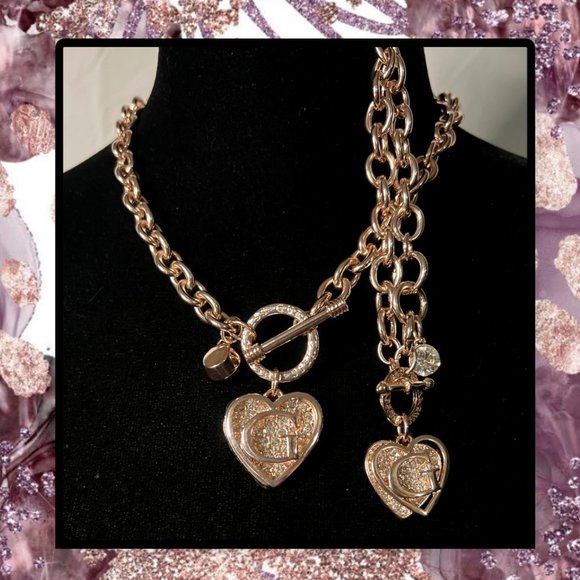 Rose Gold Plated Necklace & Bracelet with "G" Charms & Toggle Clasps - Picture 2 of 9